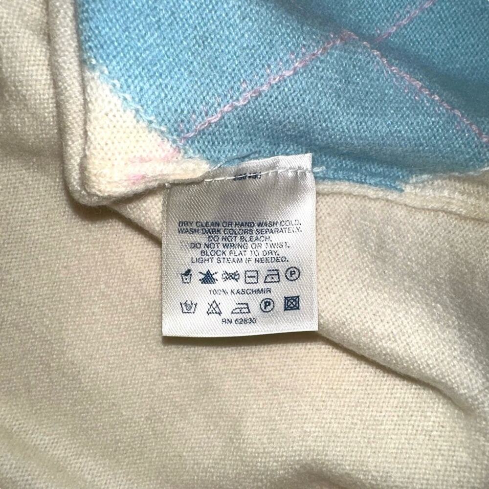 Lands End Cashmere Argyle V-Neck Cream Blue Sweater SMALL - Picture 4 of 6
